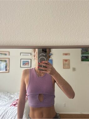 Lilac Cutout Ribbed Crop Tank Top